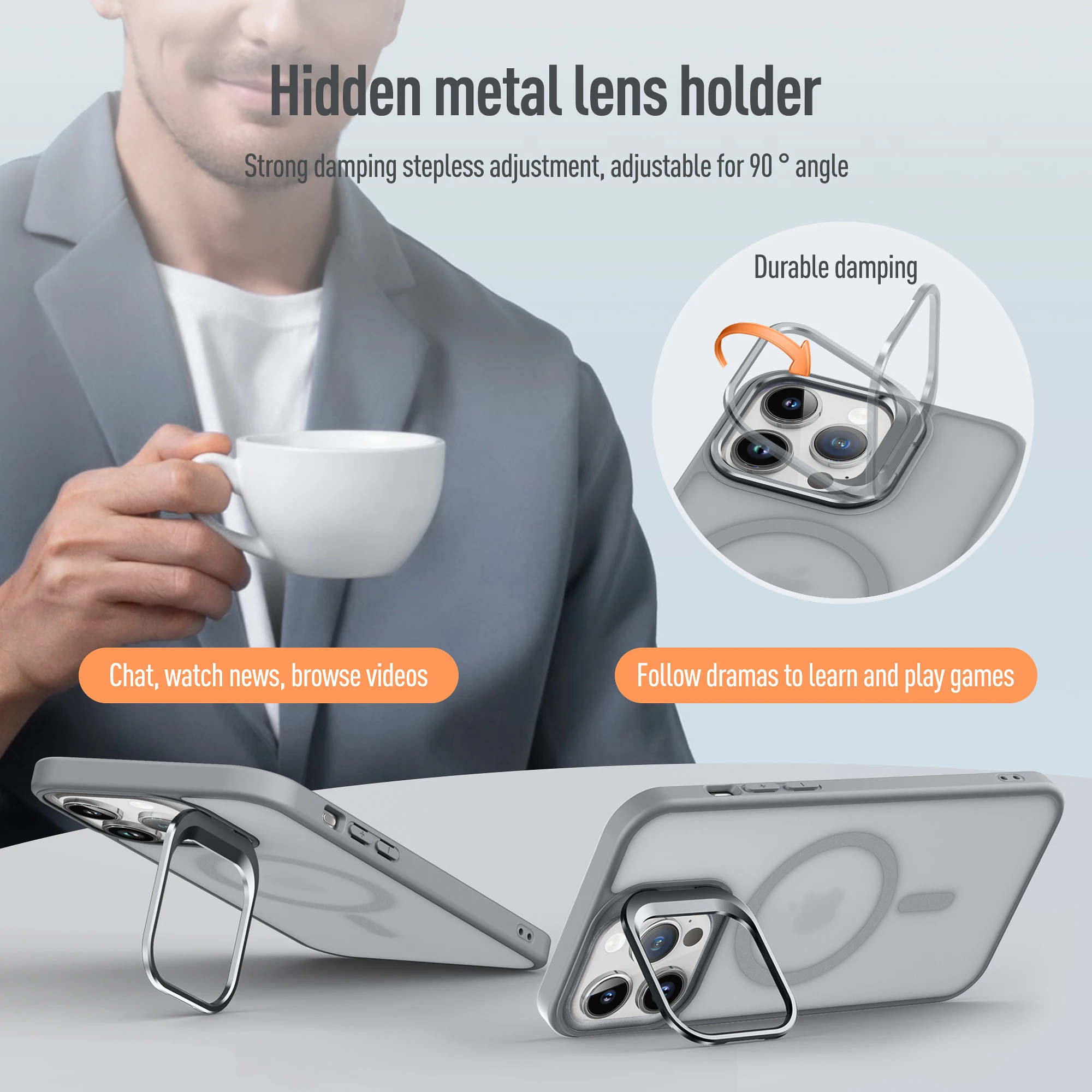 Metal Lens Stand Magnetic For Magsafe Case For iPhone 17 Air 16 15 14 13 12 Mini 11 Pro Max Plus Matte Wireless Charge Cover - náhled 3