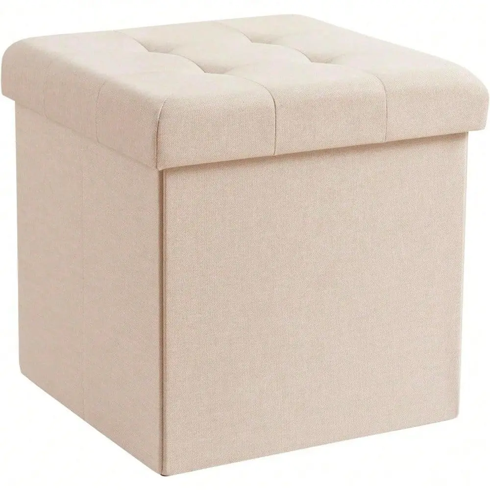 

Inch Folding Storage Ottoman, Square Small Storage Foot Rest Stool, Bedroom Bench Beige