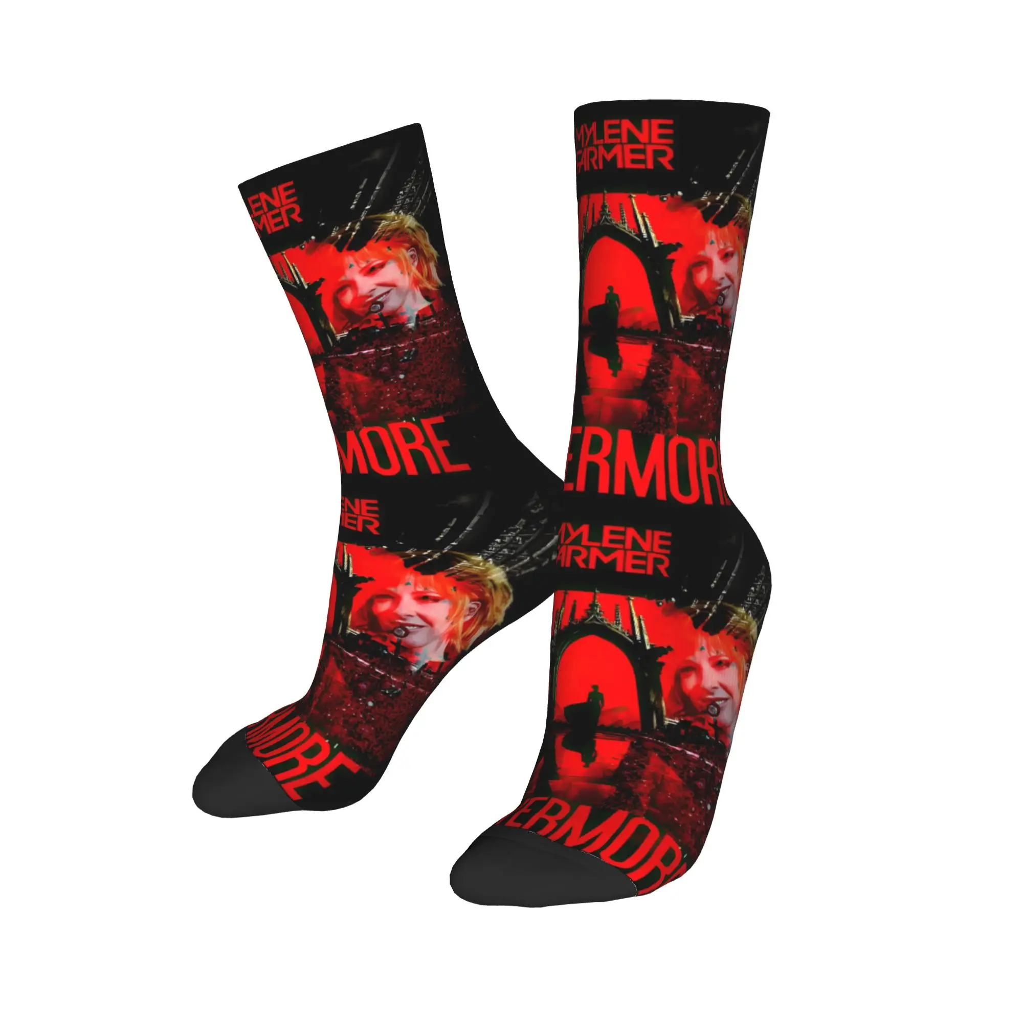 

Custom Mylene Farme Mens Crew Socks Unisex Kawaii 3D Printing Nevermore Music Dress Socks