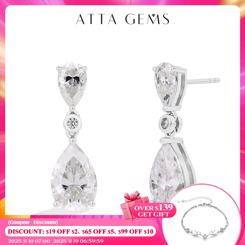 

ATTAGEMS Pear Cut 5.03CT Moissanite Drop Earrings For Women Top Quality 925 Sterling Silver Engagement Wedding Fine Jewelry Gift