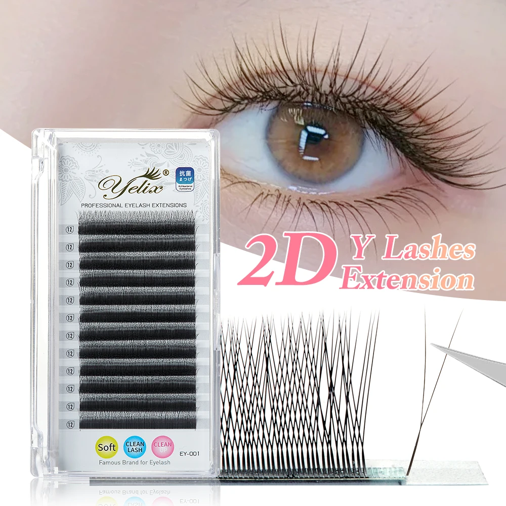 Yelix 2D-Y Shape Lash Extensions Lightweight Graft Premium Individual Eyelashes Mixed Length Y Shaped Lashes for Makeup Tools