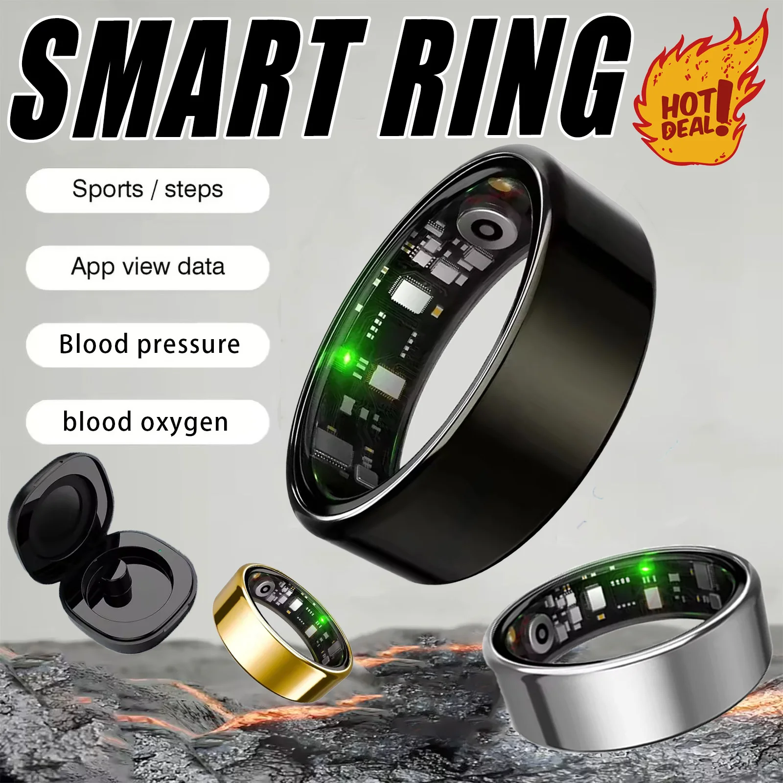 

New Smart Ring 2025 5ATM Waterproof Heart Rate Blood Oxgyen Pressure Sleep Monitoring Multi-Sports Modes Smartring Men Women
