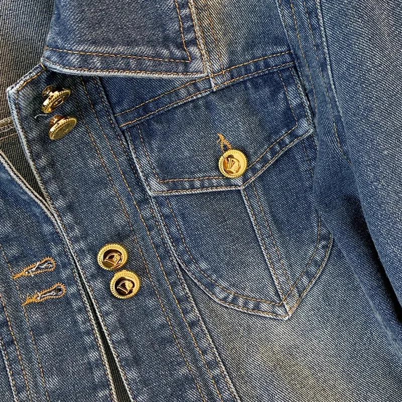 Autumn Ladies Leisure Denim Jacket 2025 Female Long Sleeves Cowboy Outwear Retro Women Fashion Solid Color Short Jeans Jacket