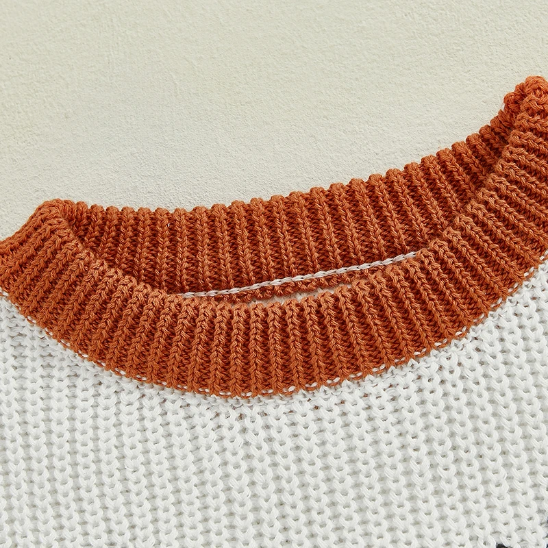 Baby Sweater Long Sleeve Crew Neck Contrast Color Carrot Winter Warm Knit Pullover Sweater Infant Clothes for Girls Boys