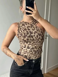 Body Sexy de leopardo de malla para mujer, moda Vintage, body transparente delgado para mujer, ropa elegante para vacaciones, lindo, 2024