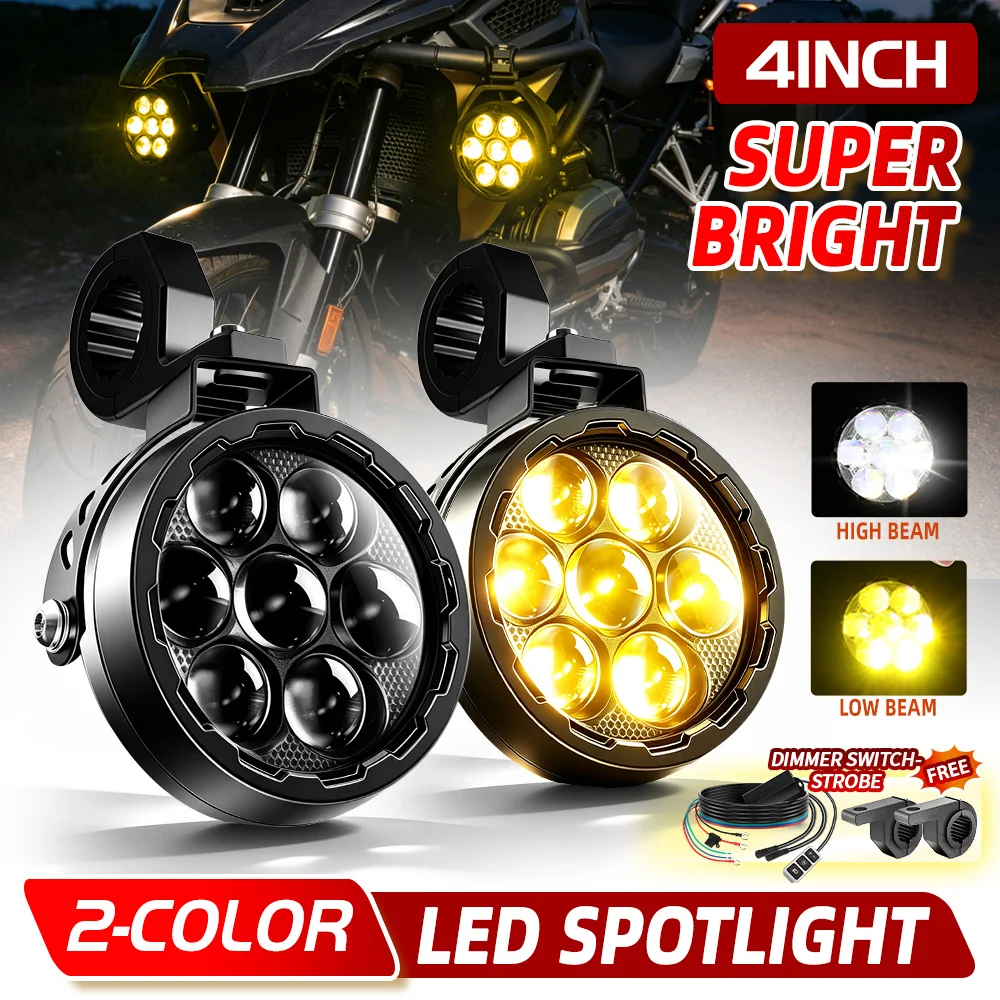 BraveWAY 4,5 Zoll Superhelles LED Weiß-Gelb Arbeitslicht Nebelscheinwerfer Stroboskop Dimmer für Motorrad Offroad LKW BUS ATV UTV 12-80V DC Offroad-Nutzung