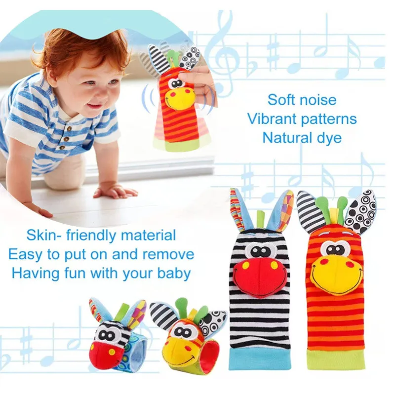 0-12 Months Baby Rattles Toy Baby Animal Socks Wrist Strap +Rattle Children Socks Pacifier Toys Newborn Development Educational