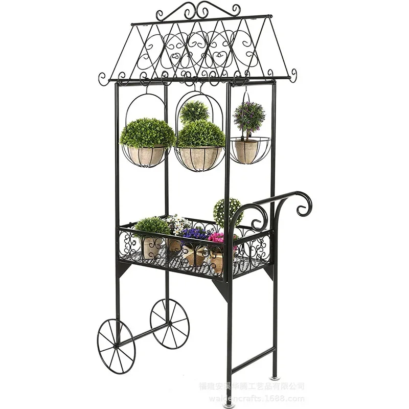 American wrought iron decorative flower stand shelf hanging orchid green dill flower pot frame courtyard iron frame