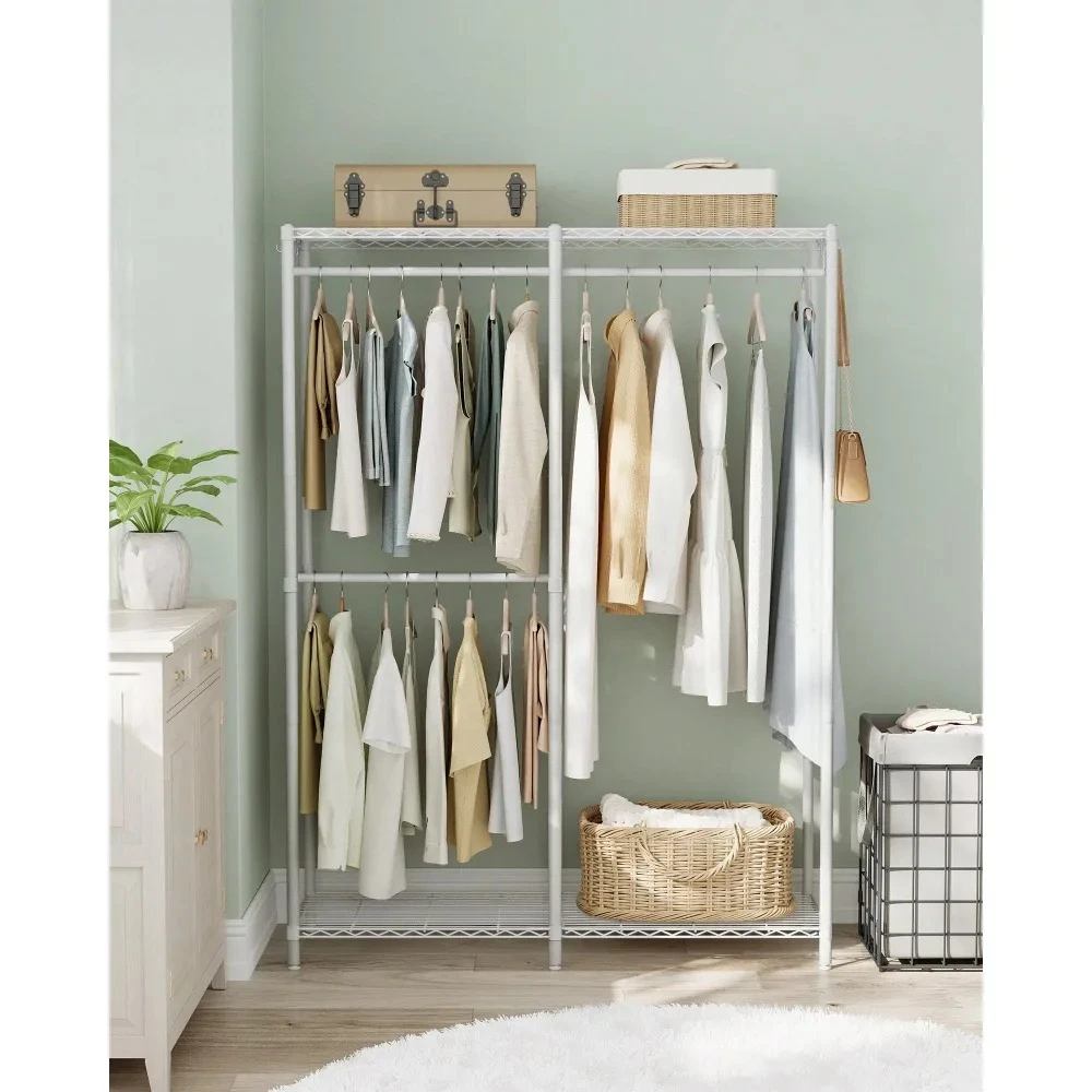 

Freestanding Wardrobe Closet, Metal Clothing Racks, HeavyDuty Garment Rack With Adjustable Shelves, Hanging Rods, Dividable, 15