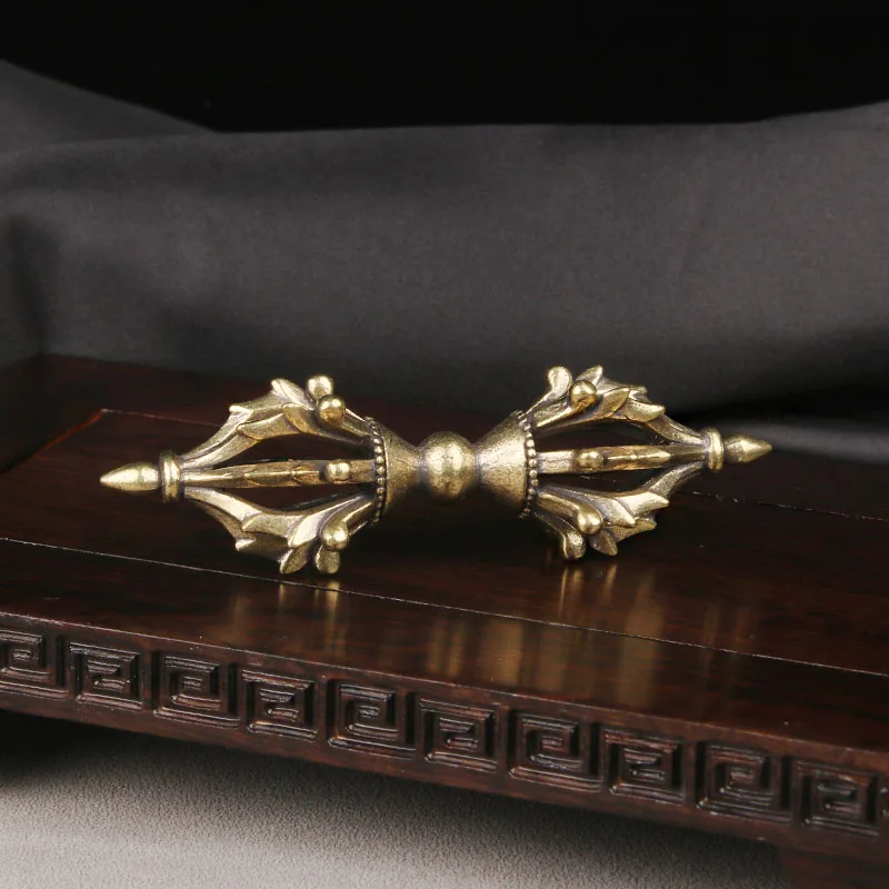 Brass Antique Vajra Subduing the Devil Knob Handpiece Xizang Religious Magic Tools Vajra Knob Handicraft Bronze Antiques