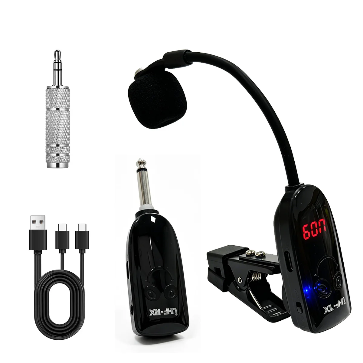 Miwayer UHF Wireless Sax Mic System – Metal Clip, High-Fidelity Capsule, 6.35mm Plug + 3.5mm Adapter, for Stage Practice