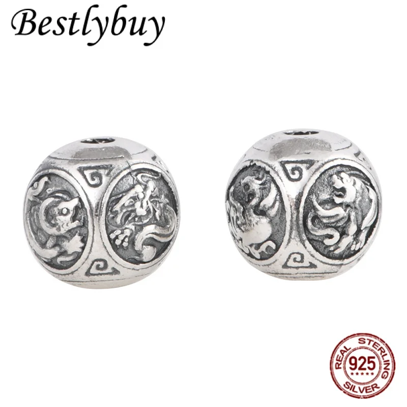 

Чистое серебро 990, ретро, четыре звери, синий дракон, белый тигр, красный воробь, сюаньу, разбросанные бусины, серебряные аксессуары «сделай сам»