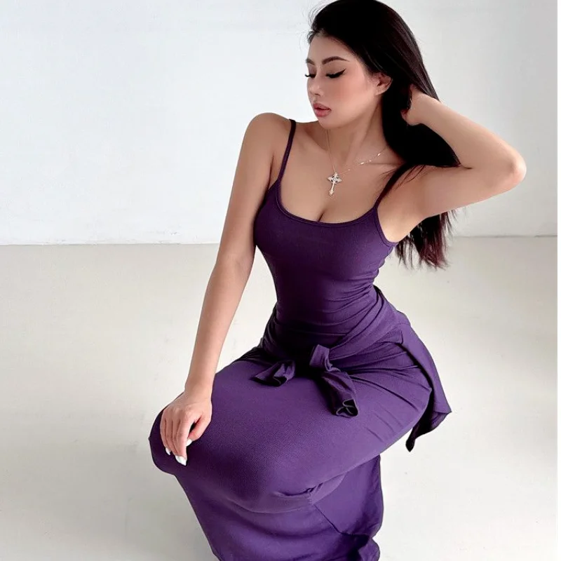 

Spring 2026 Sexy Advanced Strapless Women's Dress Bodycon Slimming Fish Tail Long Skirt Set Casual Style Polyester Fiber T-Shirt