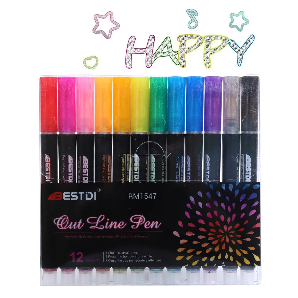 12 Color Christmas Pen Highlighter Double Line Outline Art Pen Marker Pens Bullet Diary Poster Card DIY Painting Writing