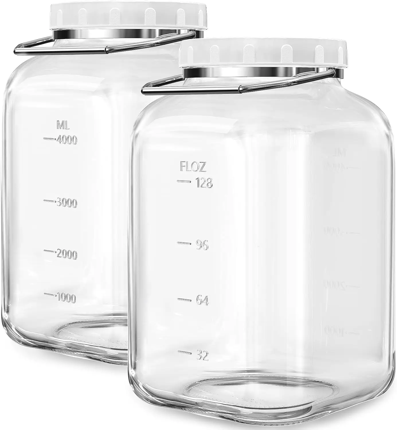 2 Pack 1.5 Gallon Glass Jar with Lid Wide Mouth, Large    Jar with Airtight Screw Lid and Handle, Clear Glass Storage Contain