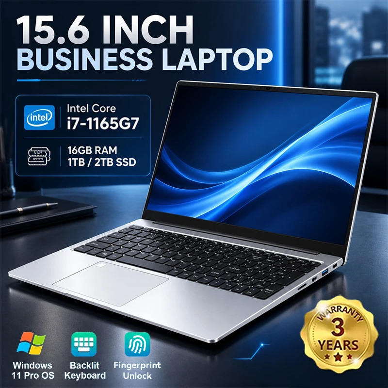 New Ultra Slim Laptop 15.6'' 16GB RAM 2TB SSD Intel I7-1165G7 Gaming PC 1920*1080 IPS Windows 11 Office Study Computer Laptop PC