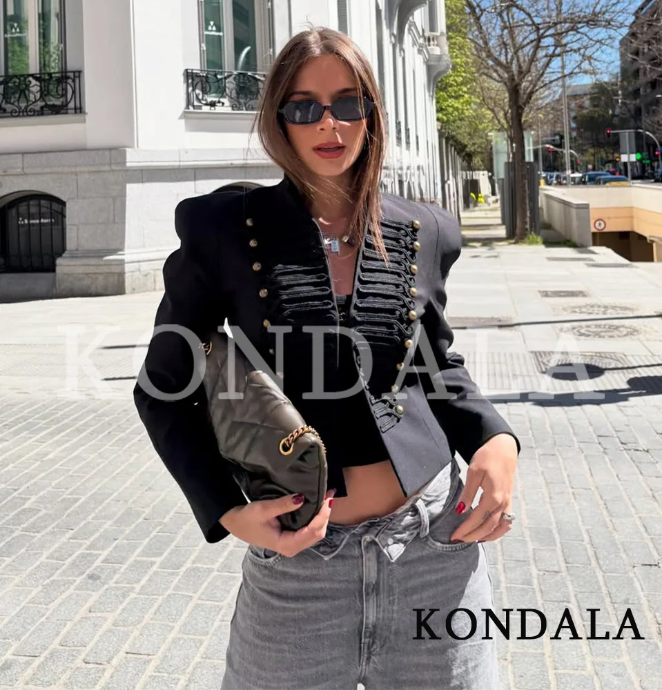 

Женская винтажная приталенная куртка KONDALA 2026: Новые весенние тренды, элегантные жакеты в стиле Наполеон, шикарные куртки с подплечниками для женщин в уличном стиле