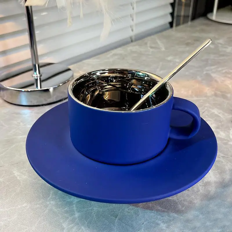 Luxury Klein blue ins wind simple personality creative household coffee cups and saucers Emerald milk cups kawaii cup