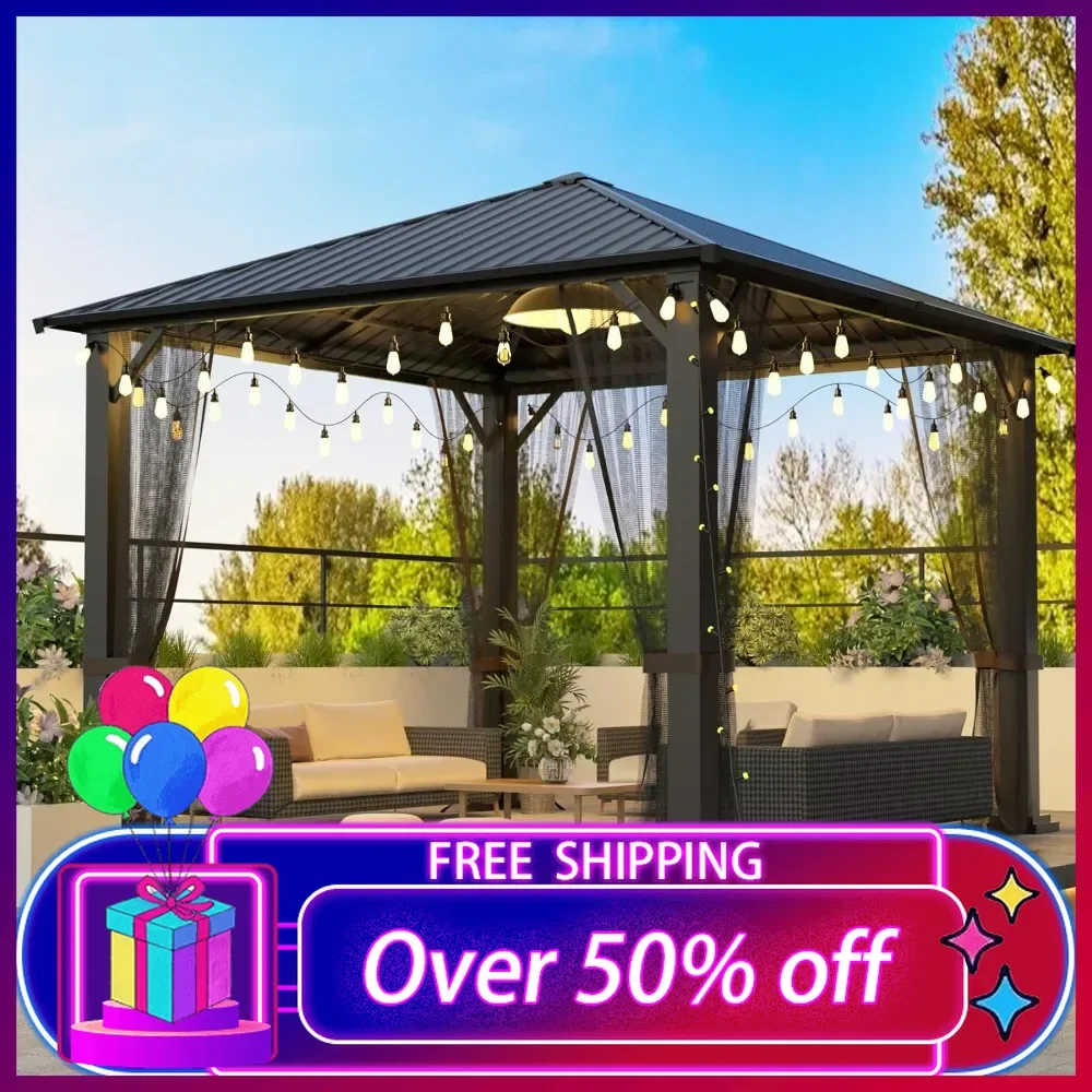 

10x10 Hardtop Metal Gazebo,Heavy Duty Galvanized Steel Pergola with Mosquito Nets,Sturdy Canopies Tent,Suitable for Gardens