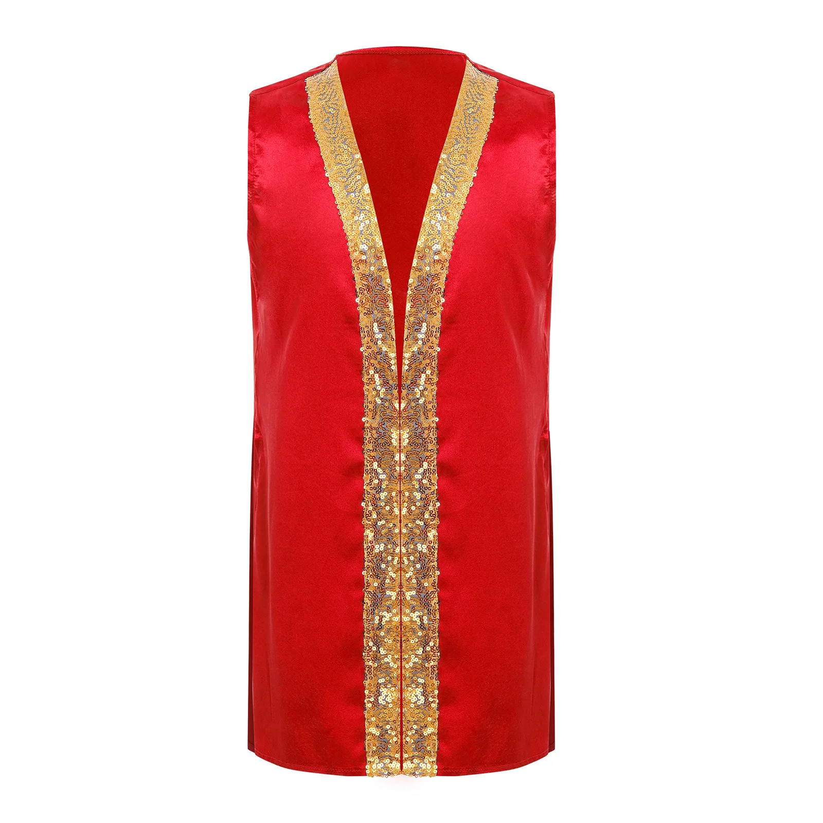 

Boys Girls Praise Dance Top Worship Church Robe Satin Shiny Sequins Sleeveless Sides Split Vest Halloween Party Cosplay Costume