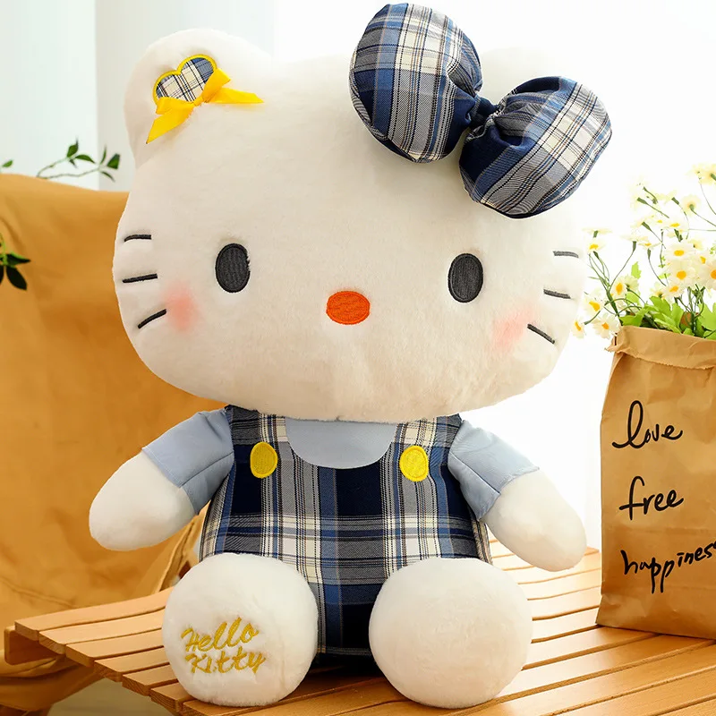 Sanrio Hello Kitty Plüschtier, süßes kariertes Kleid, Kitty-Puppe, Stofftier für Kinder, Geburtstag, Weihnachten, Geschenk, Plüschtier, Mädchen, Kissen, Dekor