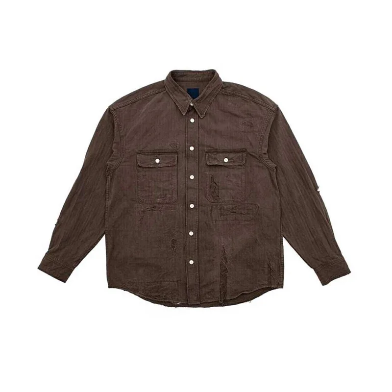 VISVIM FIL 20SS ICT LUMBER Mud dyed ruined shirt Japanese trend washed patch retro shirt