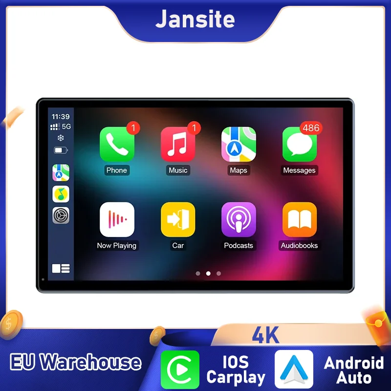 Système multimédia intelligent pour voiture avec navigation GPS intégrée, WIFI, BT, AUX, FM, prise en charge du Mirror Link, commutation horizontal/vertical de l'écran, vision nocturne, compatible Apple Carplay et Android Auto, Jansite, écran tactile HD portable universel de 9 pouces, autoradio.