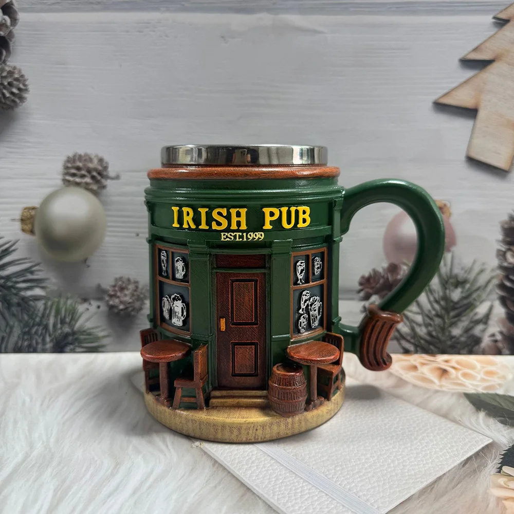 330ml Irish Bar Inspired 3D Resin Cup, Coffee Tea Beer Juice Drinking Cup for Home, Friends Gift