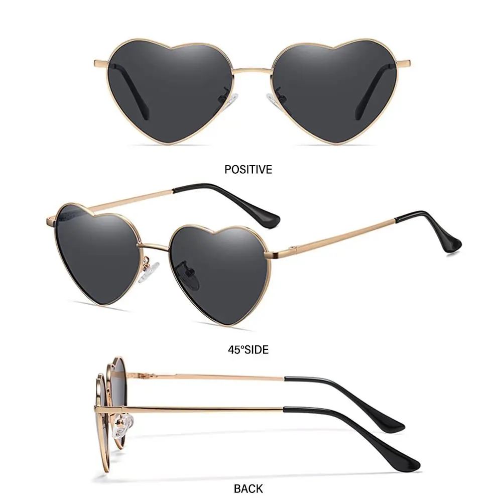 Women Fancy Accessories Metal Frame Heart-Shaped Sunglasses 90s Glasses Shades Heart Sun Glasses
