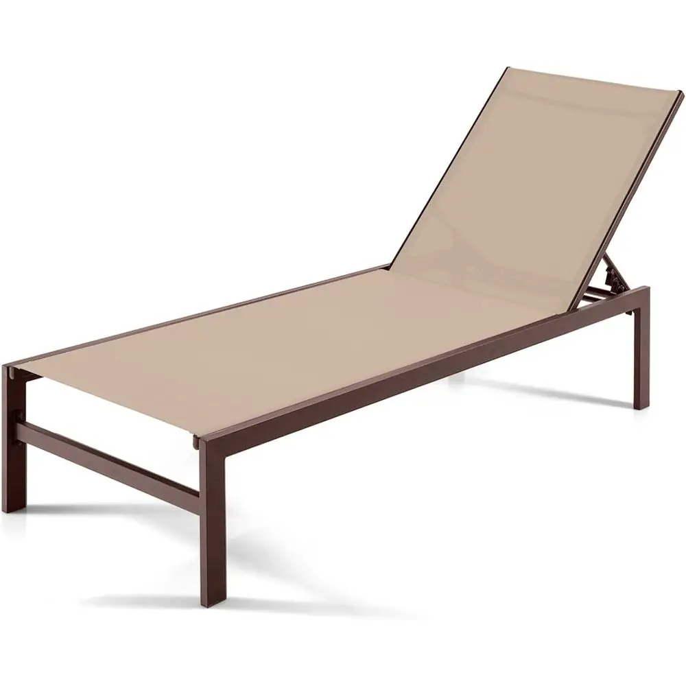 6-Position Adjustable Recliner Chaise Lounge Chair, Aluminium, Brown