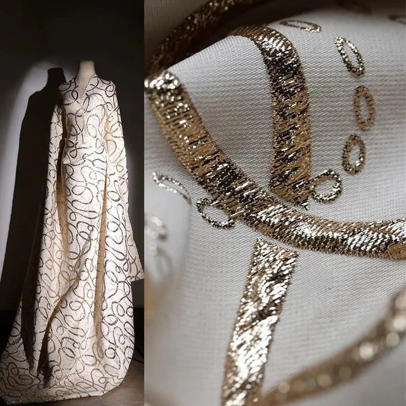 Gold Wire Jacquard Fabric for Diy Sewing Curtain Fishtail Skirt Dress Fashion Clothing Designer Cloth Wholesale By Meters