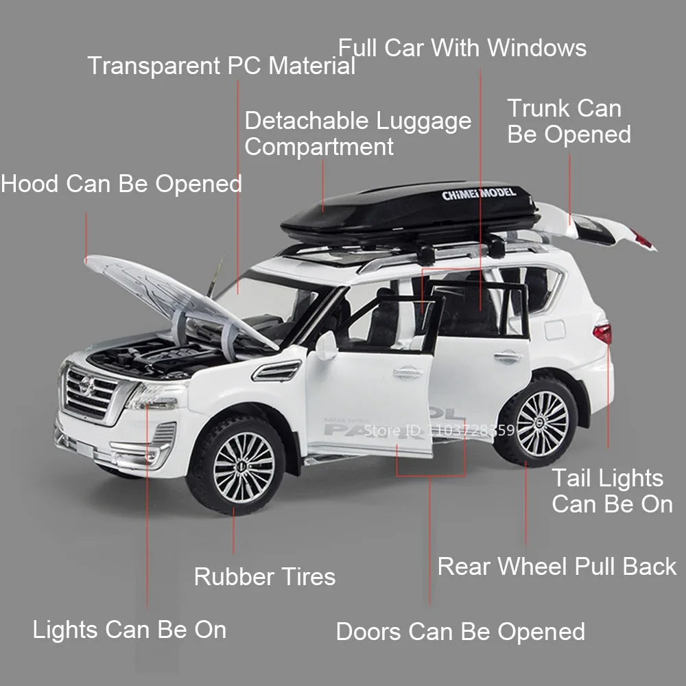 Maßstab 1:32 PATROL SYLPHY Automodell Spielzeug Legierung Druckguss Sound Licht Türen geöffnet zurückziehen Gummireifen Ornament für Kinder Geschenk
