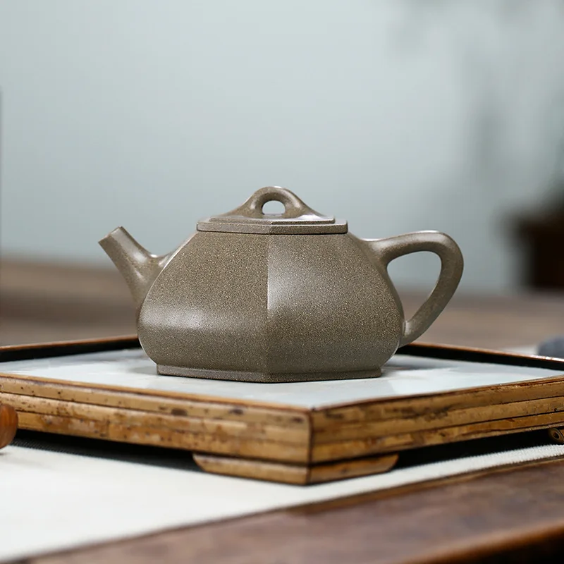 High Quality Yixing Purple Sand Square Pot Ore Green Gray Segment Mud Handmade Hexagonal Shipiao Teapot Household