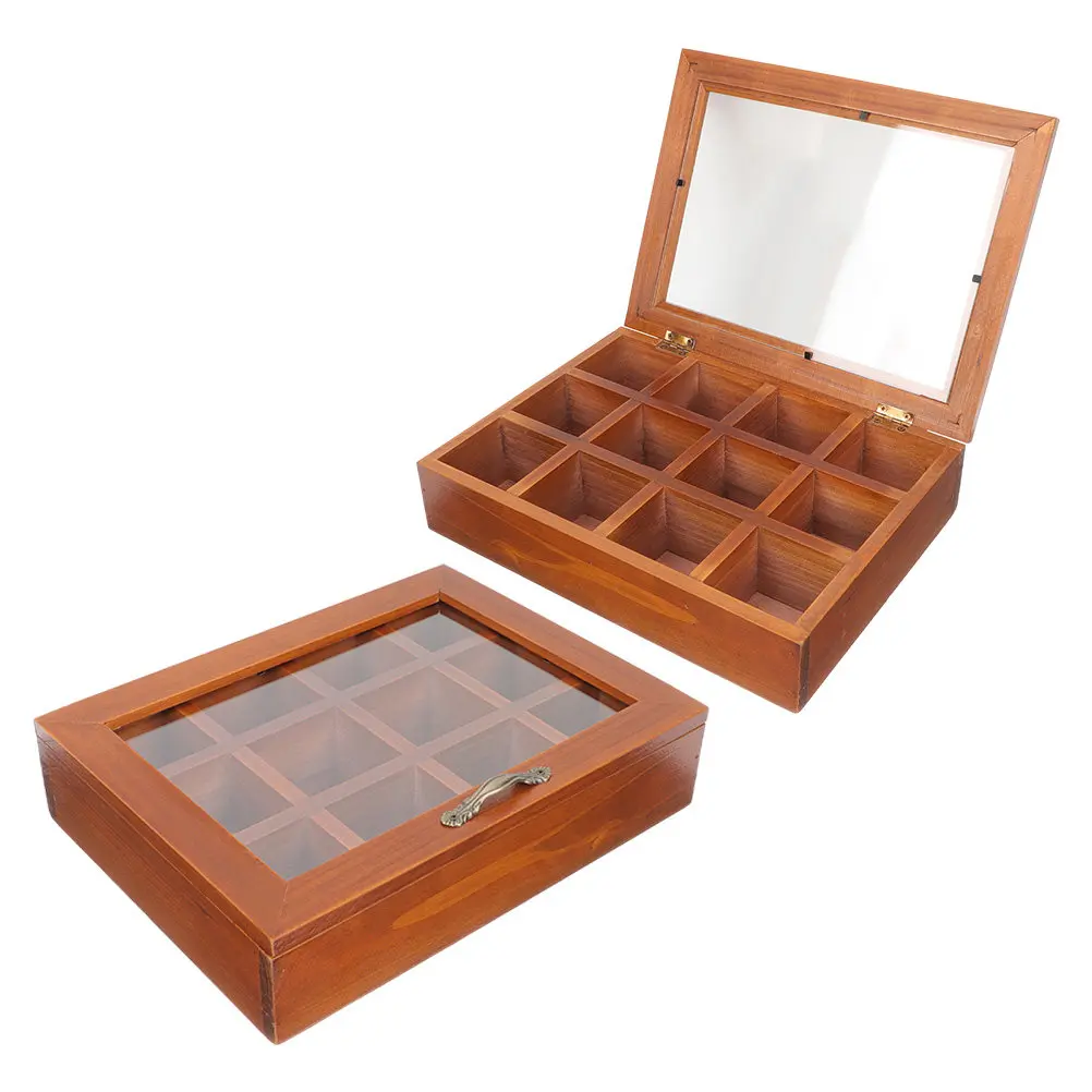 

Набор из 2 шт. шкатулок для украшений из массива дерева, элегантный ретро-дизайн, прозрачная крышка, многосекционный органайзер, удобный для путешествий, для стола