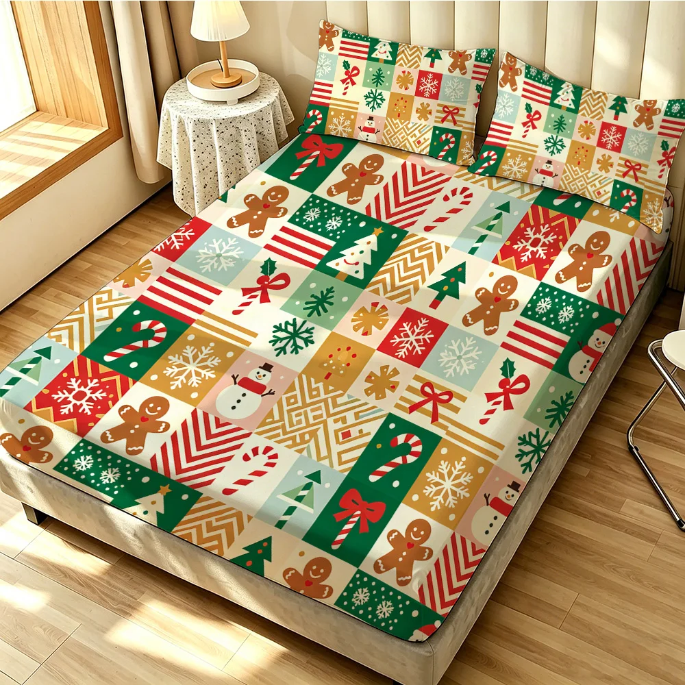 3PCS Christmas Gingerbread Man Snowman Snowflake Collage Duvet Cover Set No Insert Soft Washable 1 Duvet Cover 2 Pillowcases