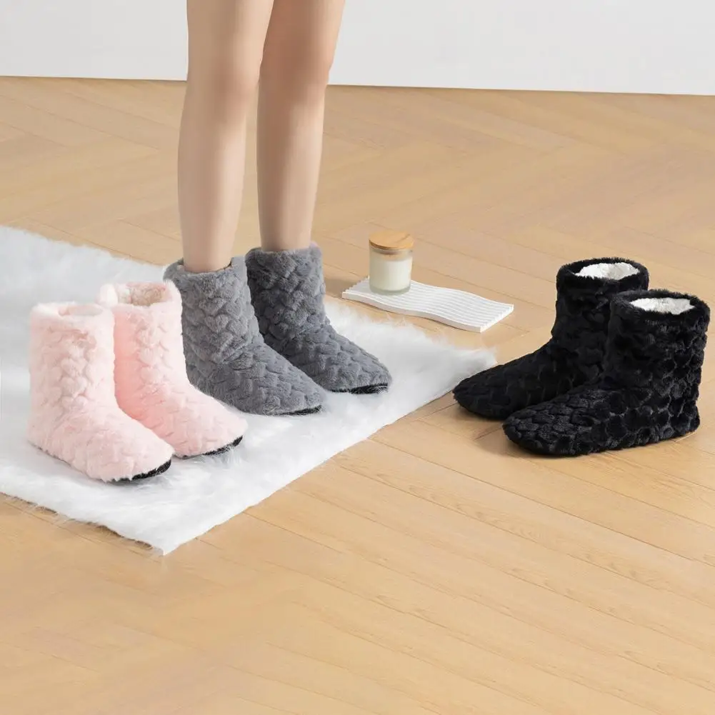 House Boots with Soft Soles Fleece Lined Slipper Socks with Non-slip Soles Comfy Warm Indoor Boots for Women Men Cozy for Home