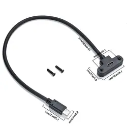 type-c USB 90 ° angle Male to Female Extension Panel Mount Type Cable Charge Cord 1Feet Black (type-c M/F) With screws 0.3M