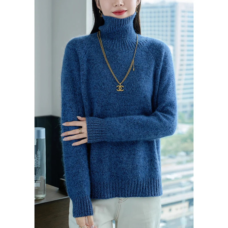 Y2k 100% Wool Women\'s Sweater Winter Thickening Polychrome Warm Loose Large Size Heat Pullover 2024 Female