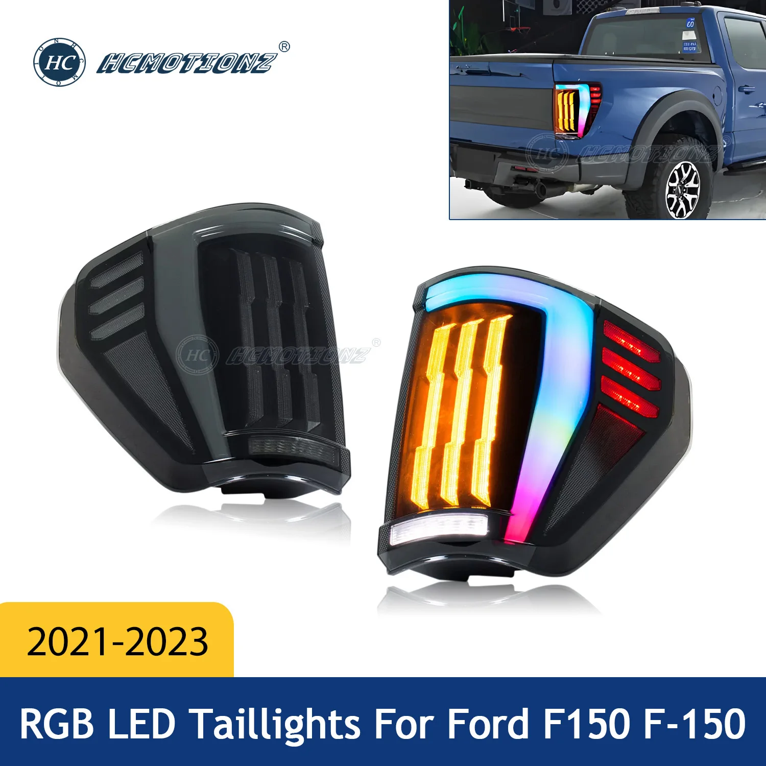 HCMOTIONZ RGB Rear Lamps for Ford F150 2021-2023 Low Configuration F-150 XL STX LED Tail Lights  Assembly