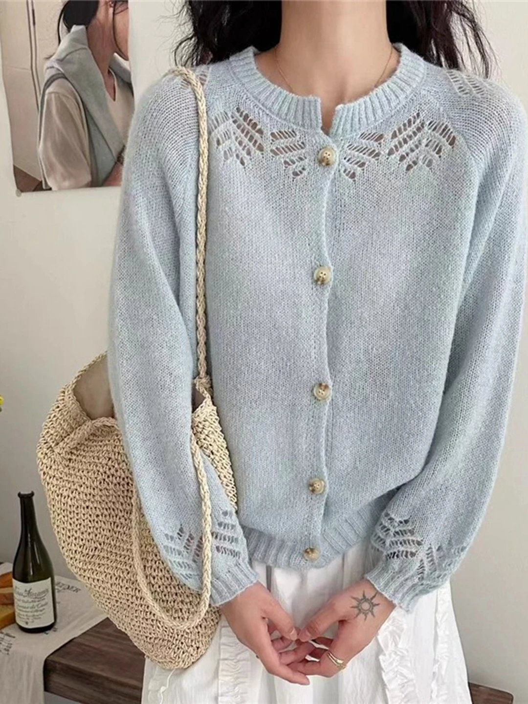 

2025 Women's Clothing Elegant hollow knitted cardigan Spring Summer New
