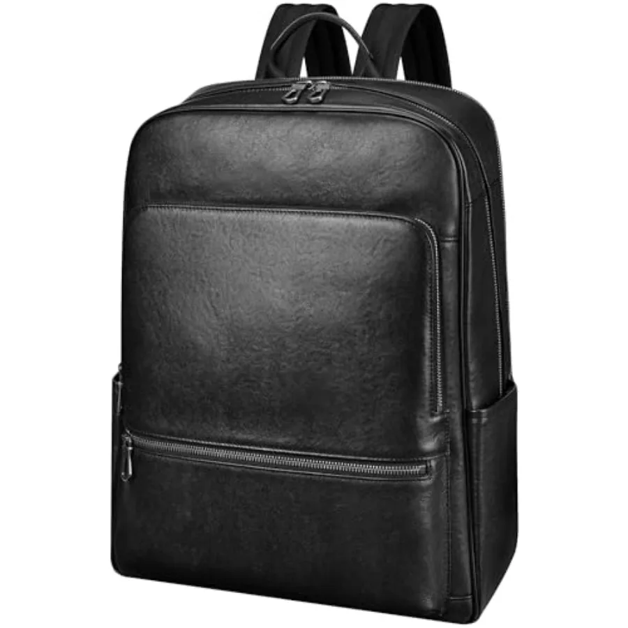 Men's Large Black Leather Backpack 17.3 Inch Genuine Leather Laptop Backpack for Men Minimalist and Luxury Executive Computer B