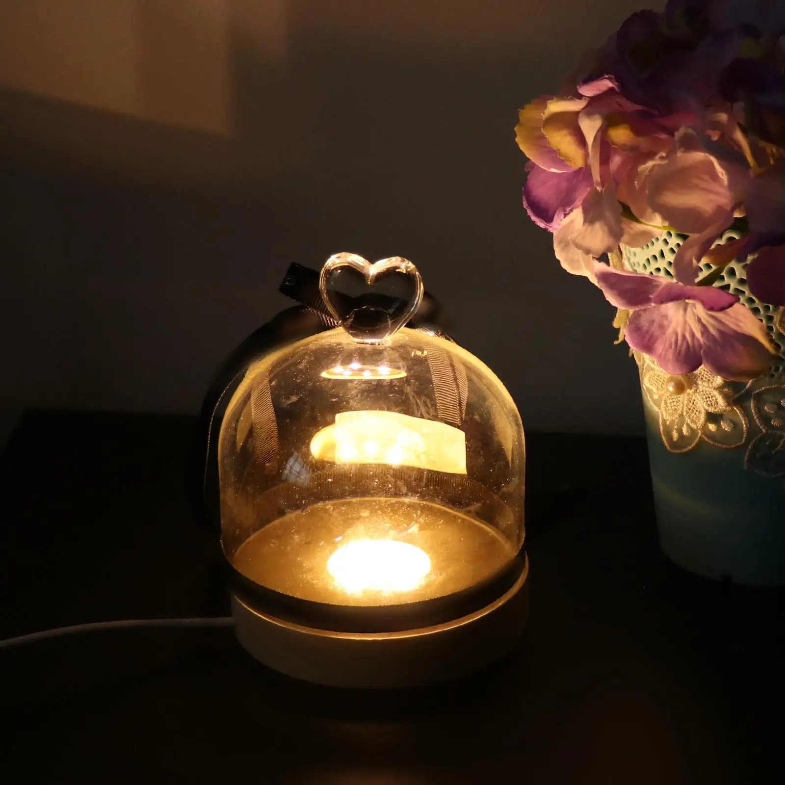 Decorative Round LED Display Night Light Wooden Stand Lamp Holder for Glass Art Resin Ornament Support