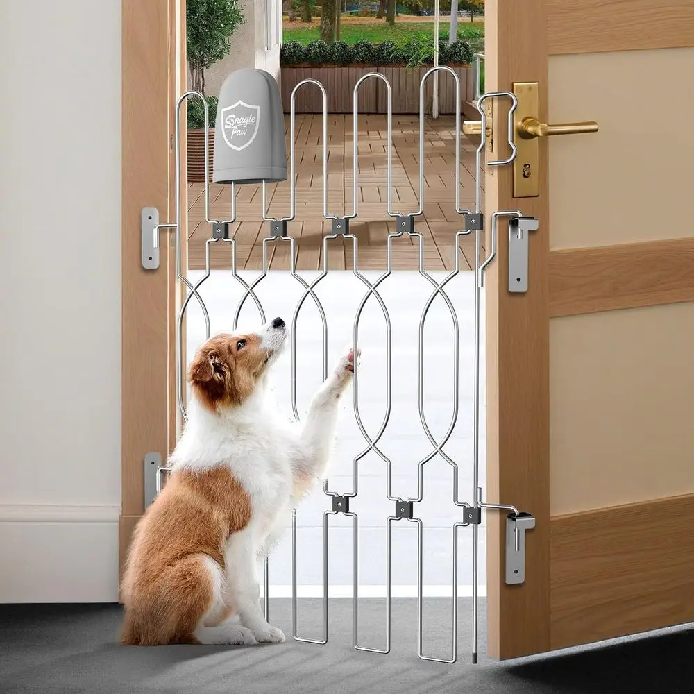 

Metal Retractable Door Barrier,24.4" Wide 35" Tall Saety Dog Gate or ront Door,Easy Install Retractable Pet Gate or Recreational