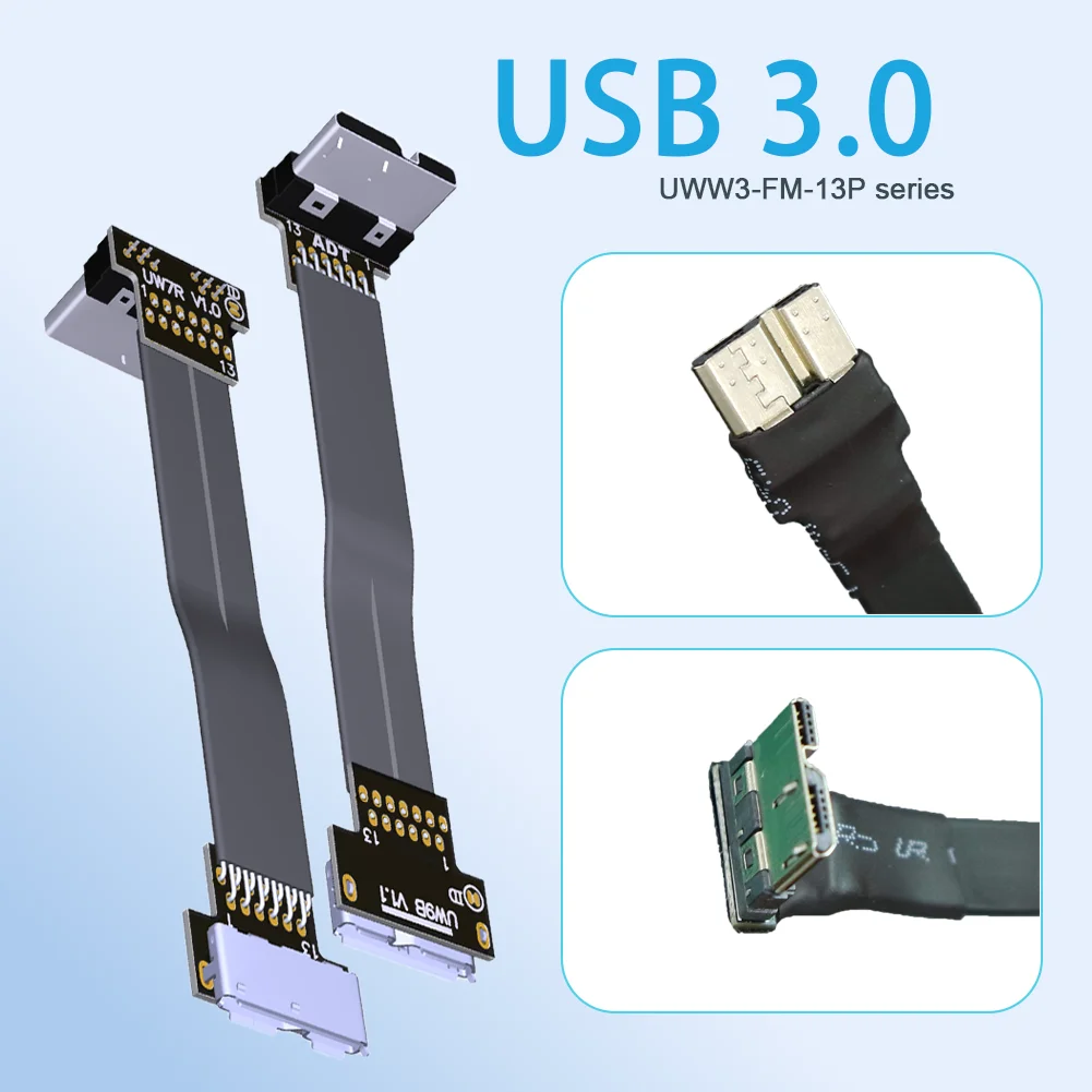 

USB 3,0 Micro-B лента защита от электромагнитных помех плоский кабель FPC USB 3,0 Micro B угол 90 градусов штекер-гнездо складной шнур для фотографии 5 см-3 м