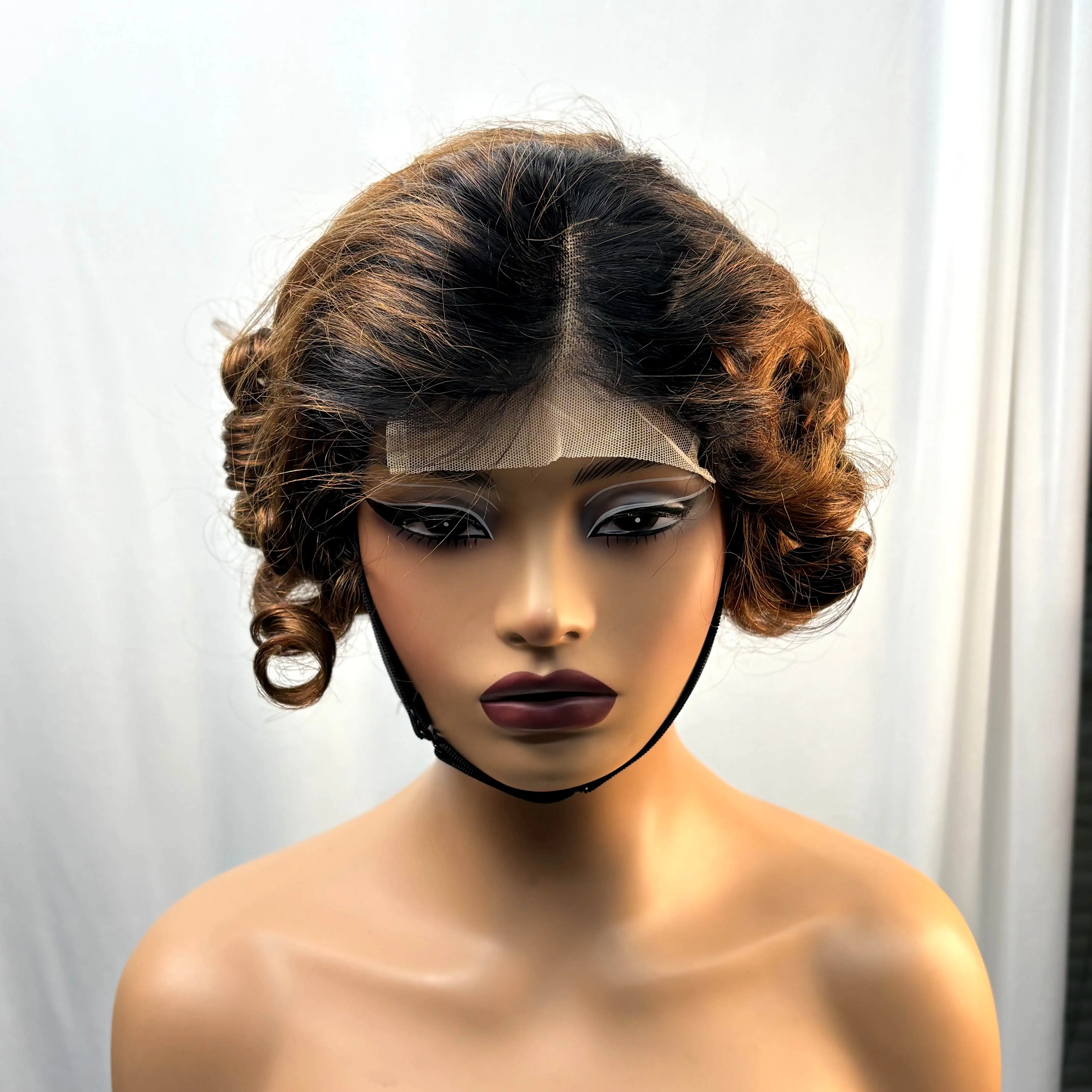 200% Density 4x4 Lace Closure Short Chocolate Brown Loose Fumi Bob Wig Bouncy Curly Human Hair Wigs Loose Wave Wig for Women