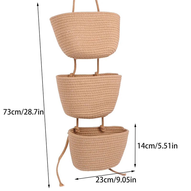 Cestini appesi in tessuto 1pc che organizzano cesto da parete appeso a 3 livelli decorativo Boho a parete in cotone sopra lo stoccaggio per soggiorno