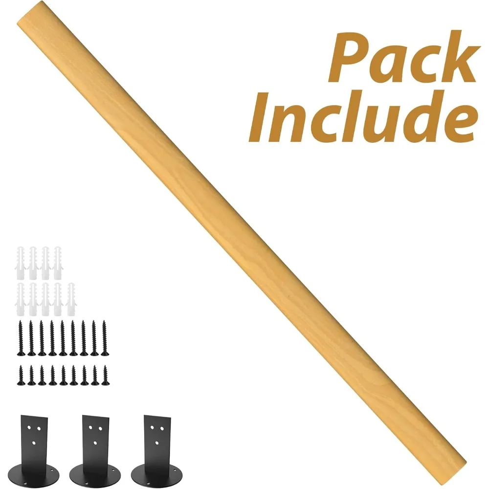 درابزين الدرج الخشبي - درابزين دعم قوي للداخل والخارج بطول 5 أقدام غير قابل للانزلاق للسلالم، درابزين خشبي متين