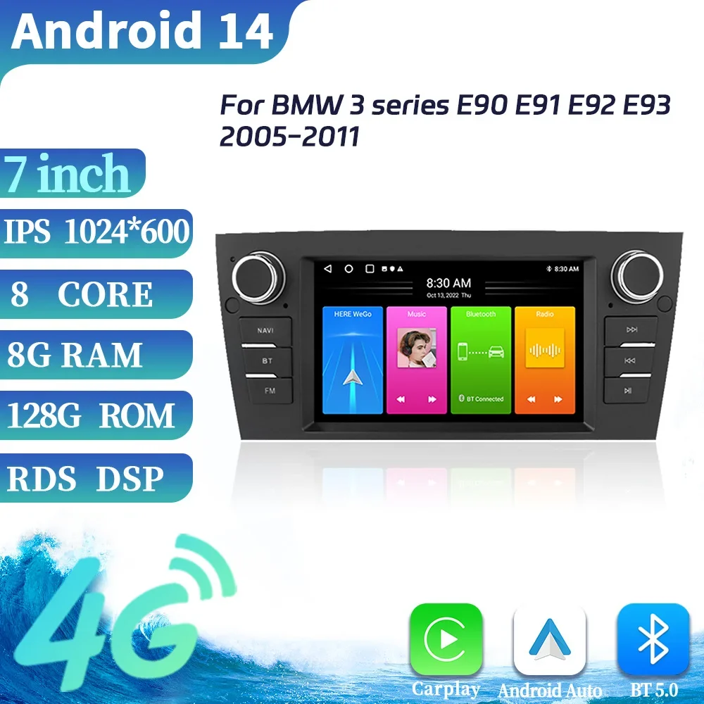 For BMW 3 Series E90 E91 E92 E93 2006-2012 Wireless Android 13 Carplay 4G Multimedia GPS Car Radio 2 Din Screen