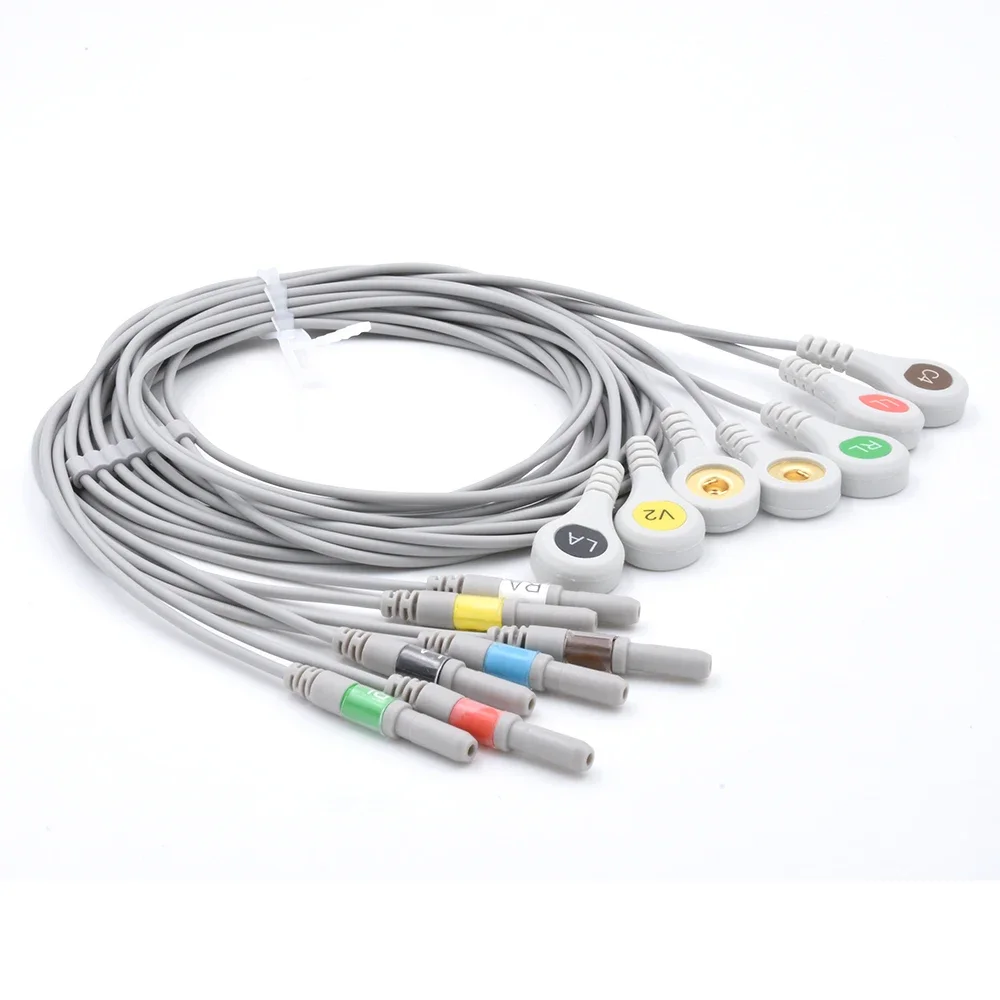 DIN Style AHA Snap Compatible 7-Lead Holter EKG TPU Cable Disinfecting Type EOS