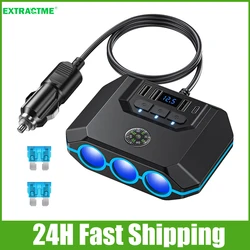 Extractme 120W 12-24V Car Cigarette Lighter Splitter Adapter Auto USB PD Power Socket With ON/OFF LED Car Cigar Splitter Charger